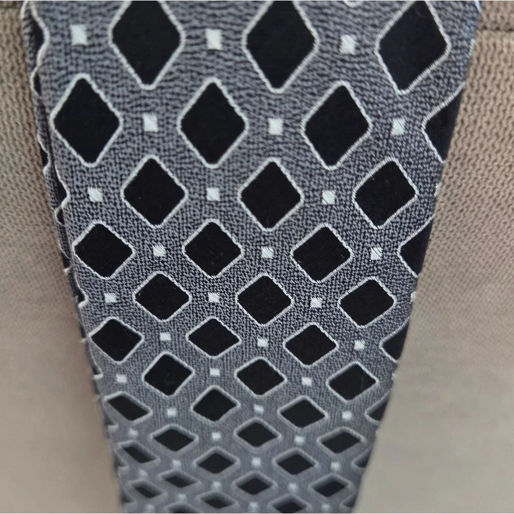 STAFFORD Geometric Men's 100% Silk Necktie - Black, Gray and White - Keeper Loop